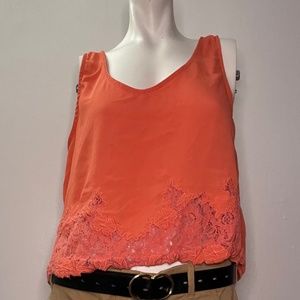 Elodie womens xl coral lace bottom crop tank top